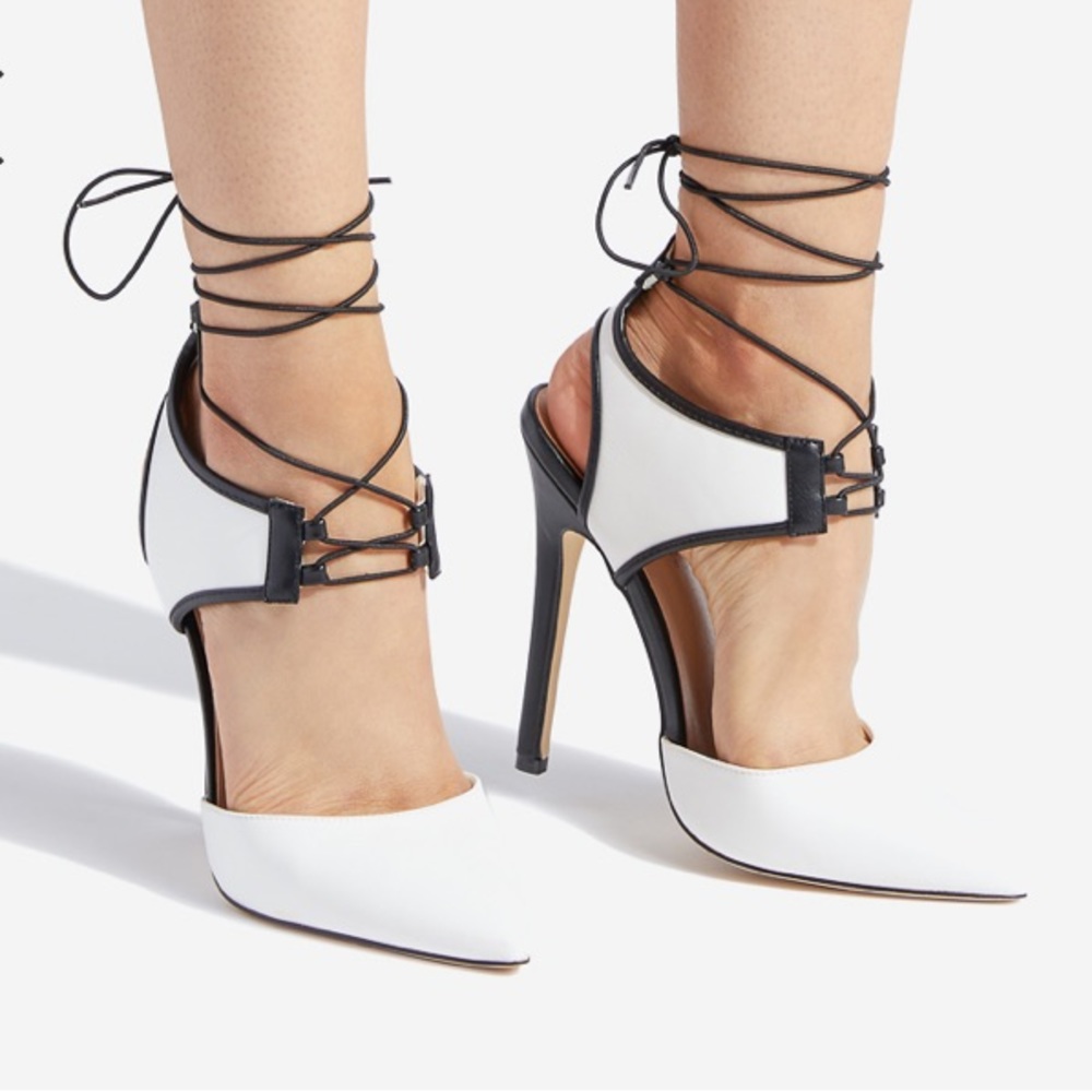 White and black heels